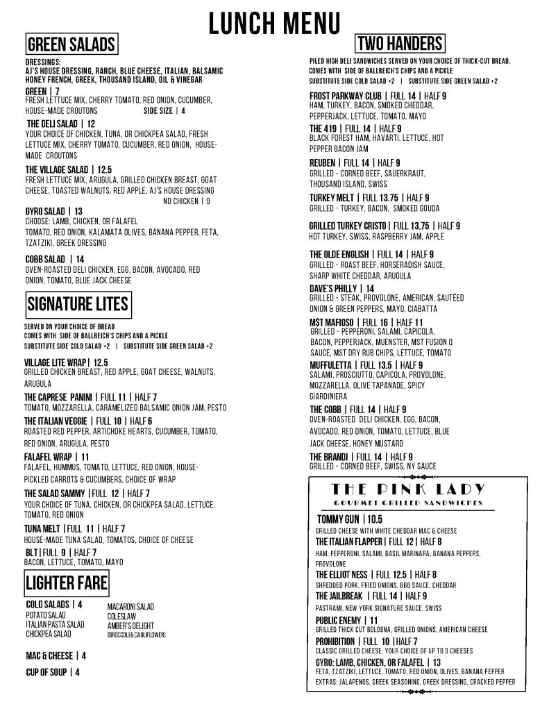 Frost Deli Cafe Lunch Menu June 2025